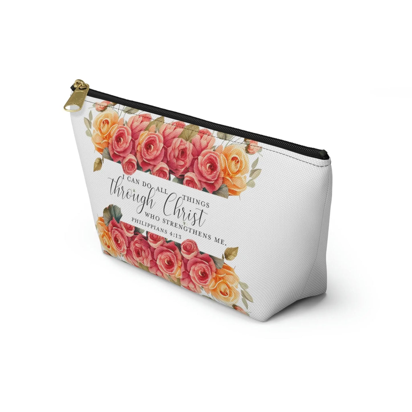 I Can Do All Things Through Christ Makeup Accessory Pouch w T-bottom - Summer Roses Printify