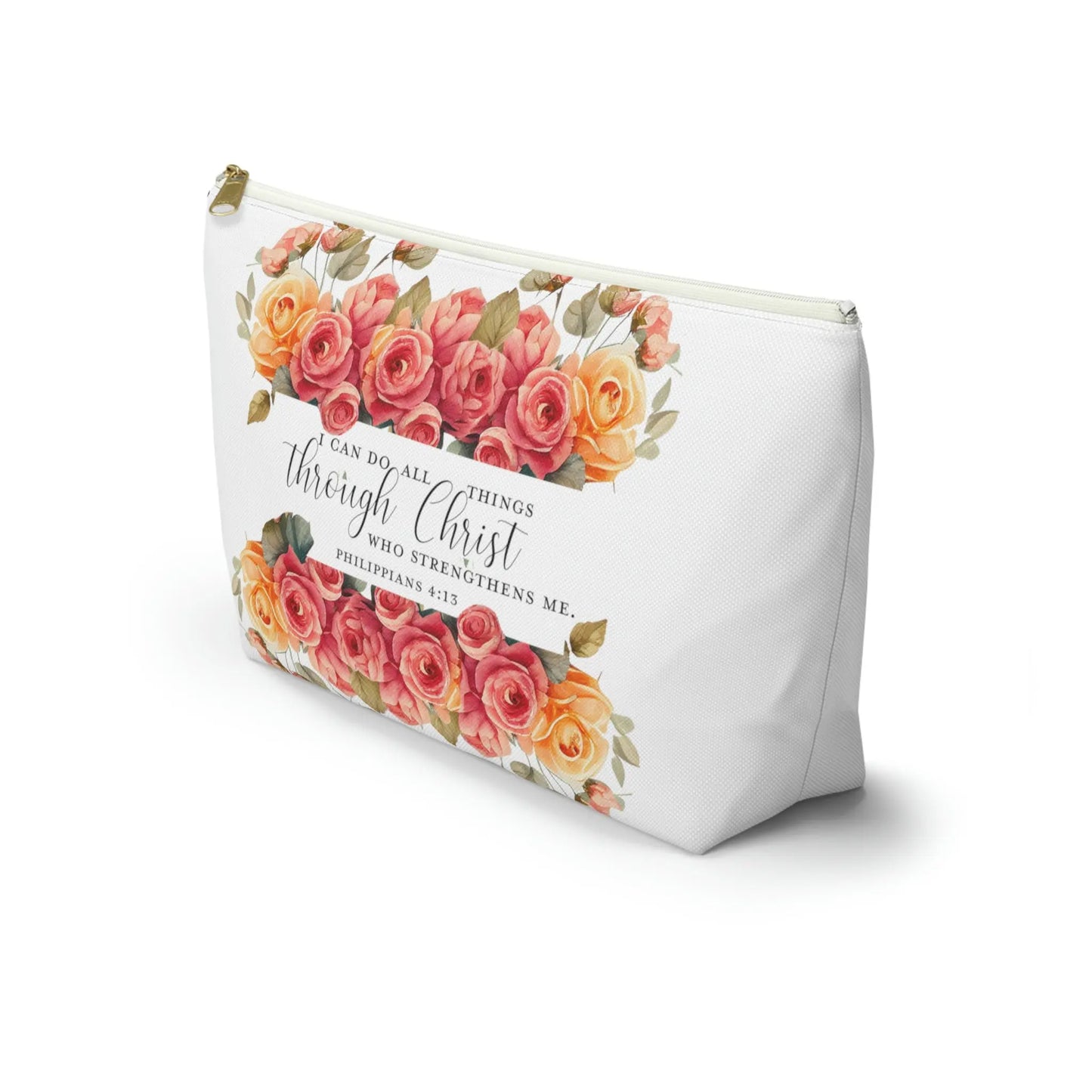 I Can Do All Things Through Christ Makeup Accessory Pouch w T-bottom - Summer Roses Printify