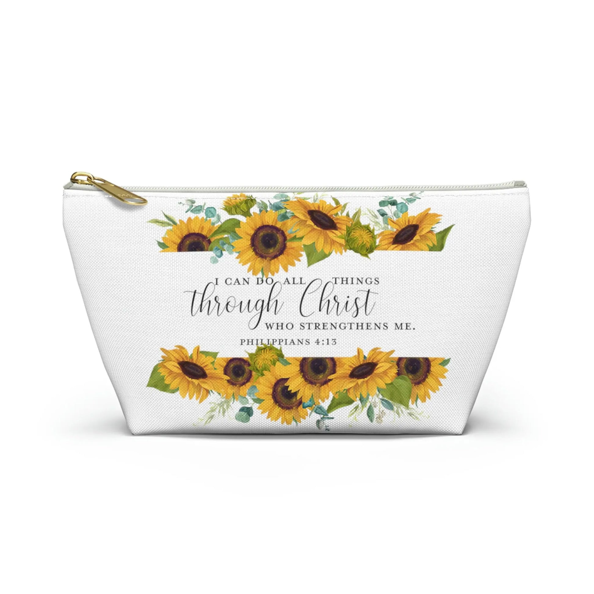I Can Do All Things Through Christ Makeup Accessory Pouch w T-bottom - Sunflowers Printify