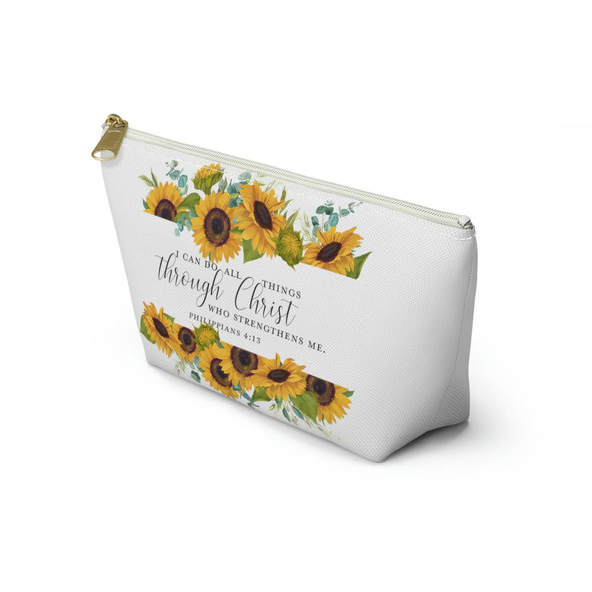 I Can Do All Things Through Christ Makeup Accessory Pouch w T-bottom - Sunflowers Printify
