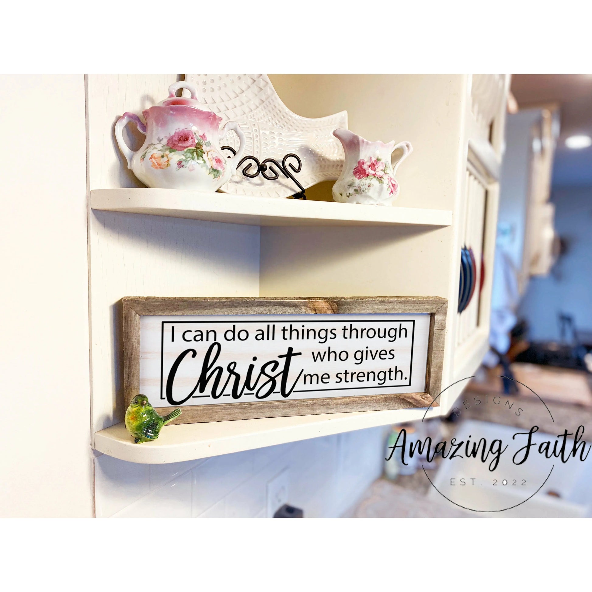 I Can Do All Things Through Christ Who Gives Me Strength Rustic Whitewash Wood Frame Scripture Sign | 5.5" x 15" Farmhouse Decor amazingfaithdesigns