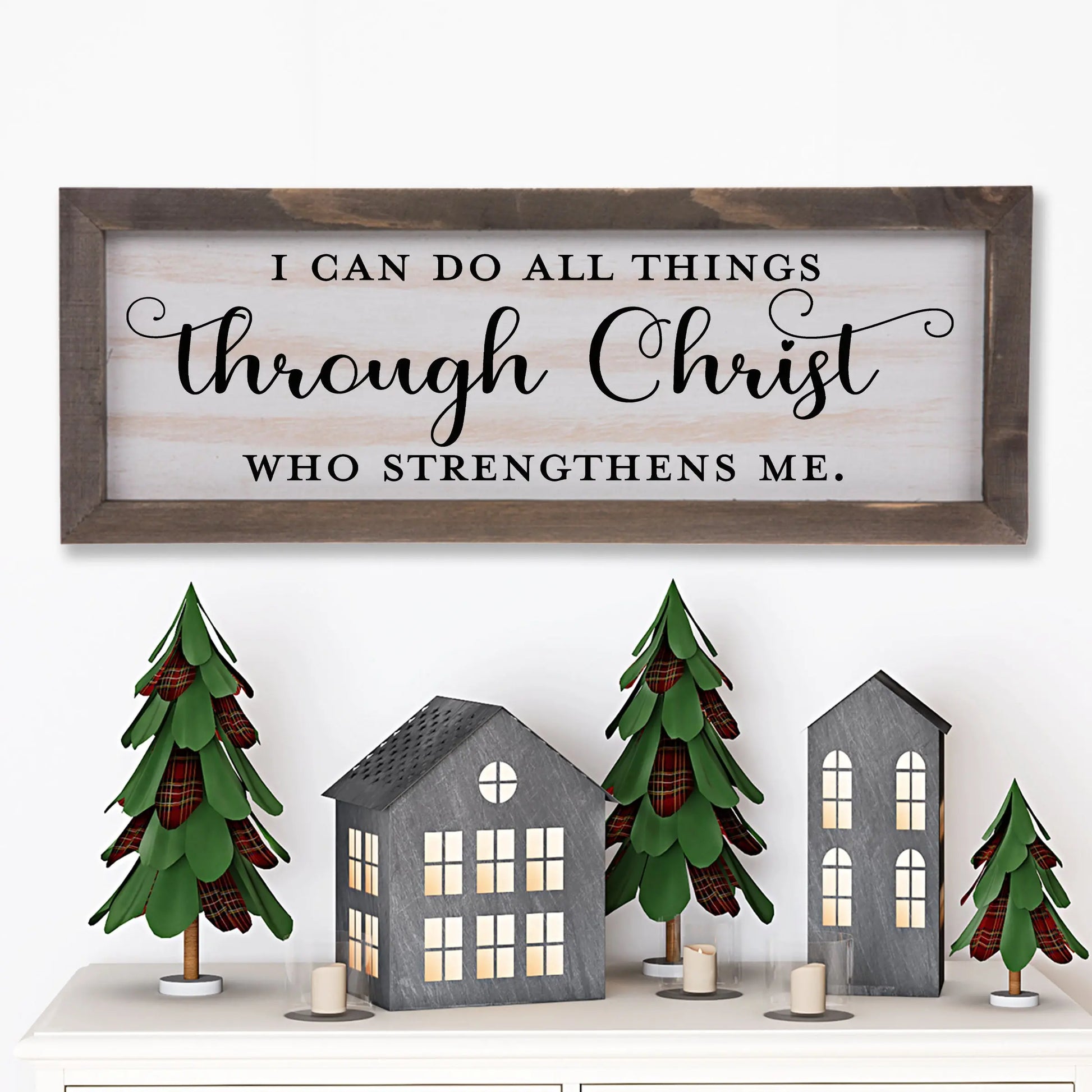 I Can Do All Things Through Christ Who Gives Me Strength Rustic Whitewash Wood Frame Scripture Sign | 5.5" x 15" Farmhouse Decor amazingfaithdesigns