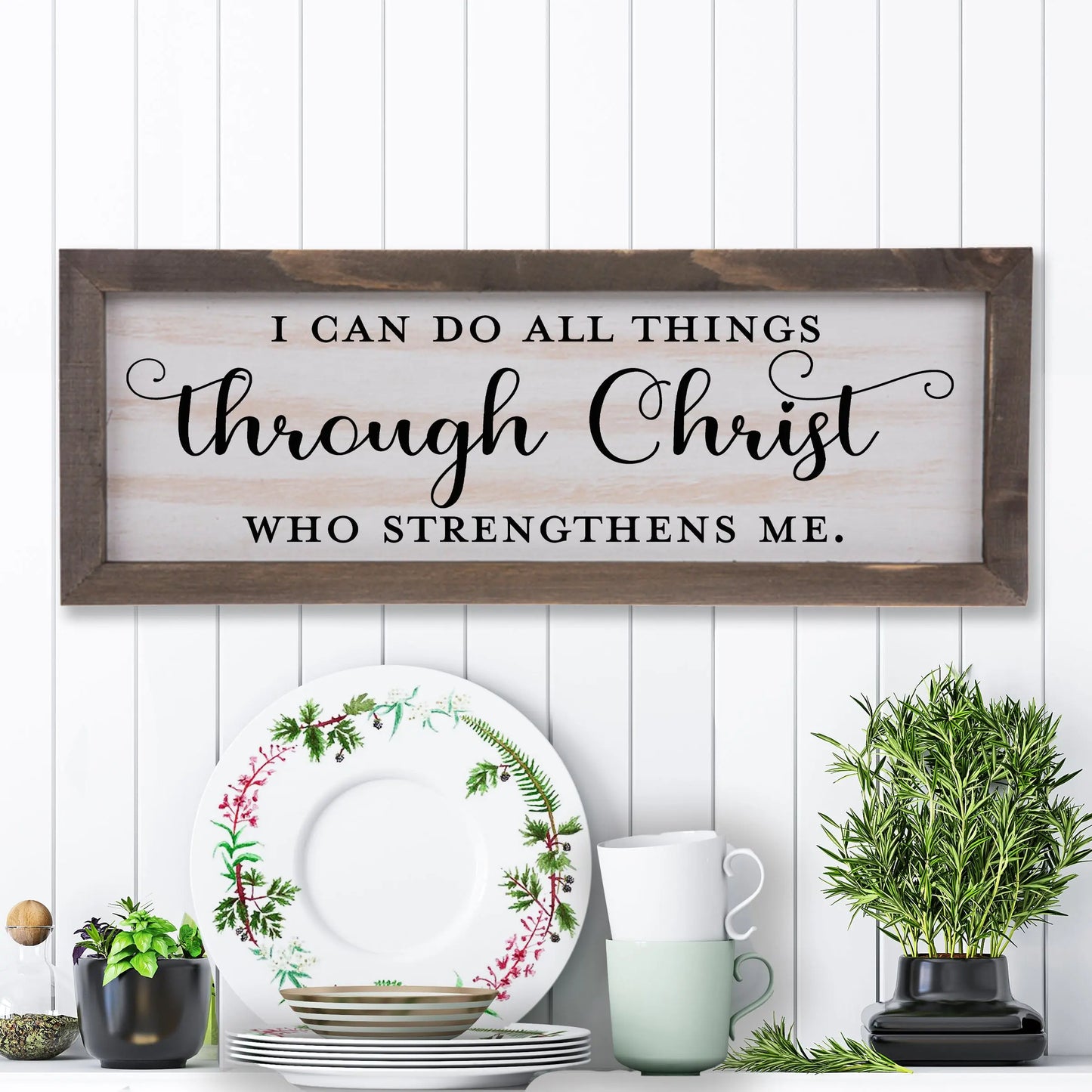 I Can Do All Things Through Christ Who Gives Me Strength Rustic Whitewash Wood Frame Scripture Sign | 5.5" x 15" Farmhouse Decor amazingfaithdesigns