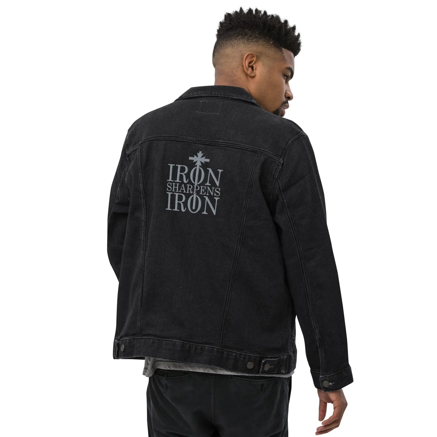 Iron Sharpens Iron Embroidered Denim Jacket Amazing Faith Designs