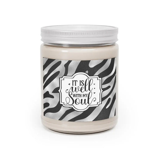 It Is Well With My Soul Zebra Print Aromatherapy Candle, 9oz, Christian Candle, Christian Gift for Her Printify