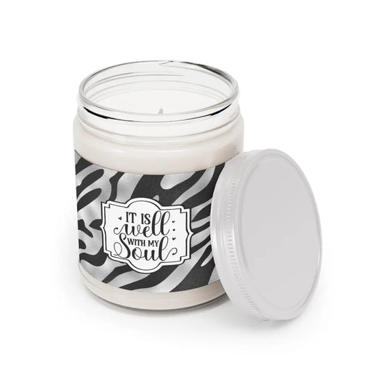 It Is Well With My Soul Zebra Print Aromatherapy Candle, 9oz, Christian Candle, Christian Gift for Her Printify