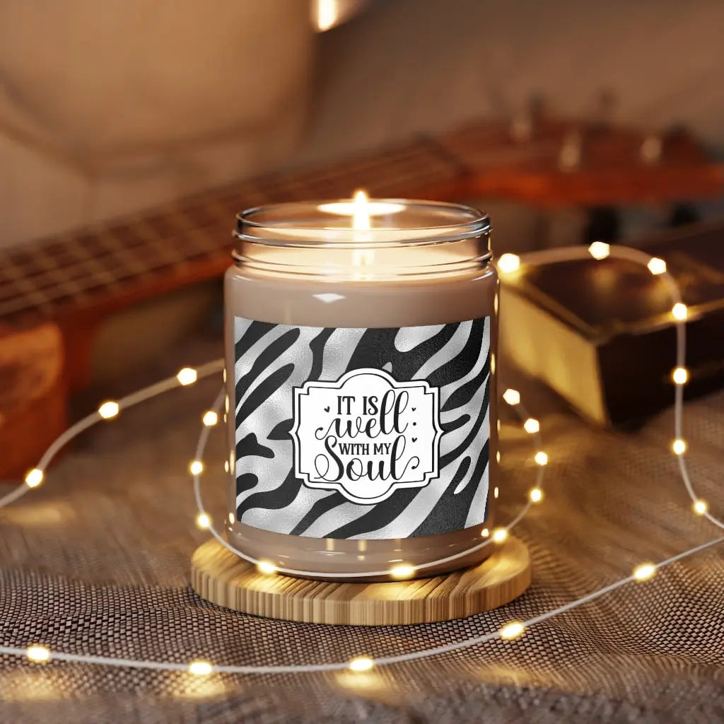 It Is Well With My Soul Zebra Print Aromatherapy Candle, 9oz, Christian Candle, Christian Gift for Her Printify