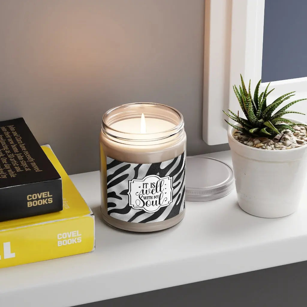 It Is Well With My Soul Zebra Print Aromatherapy Candle, 9oz, Christian Candle, Christian Gift for Her Printify