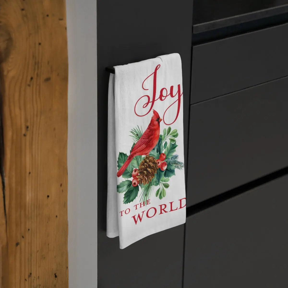 Joy to the World Cardinal Tea Towel, Holiday Kitchen Towel, Christmas Dish Towel, Cute Christmas Kitchen Towel Printify