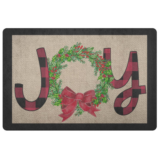 Joy Buffalo Plaid Christmas Door Mat - Amazing Faith Designs