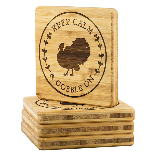 Keep Calm and Gobble On Bamboo Coasters - Set of 4, Funny Thanksgiving Coasters, Fall Coasters teelaunch