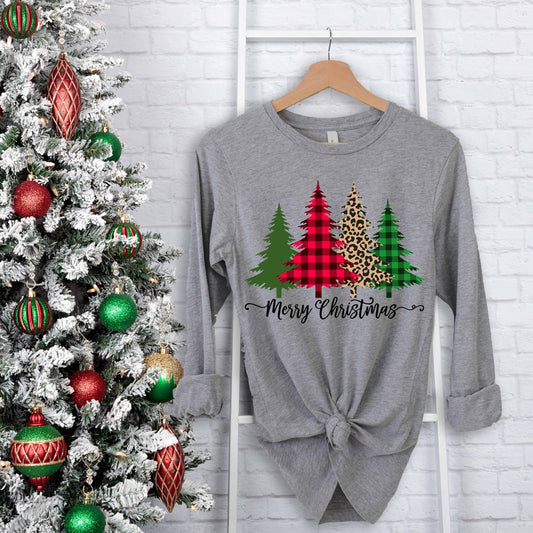 Leopard Christmas Trees Long Sleeve Tee - Amazing Faith Designs