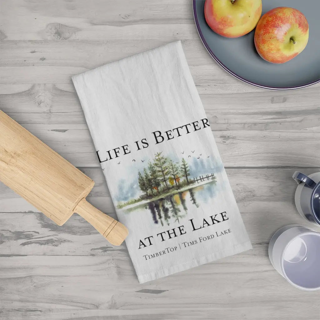 Life is Better at the Lake Tea Towel, Personalized Kitchen Towel, Lake Dish Towel, Cute Kitchen Towel, Christian Gift Printify