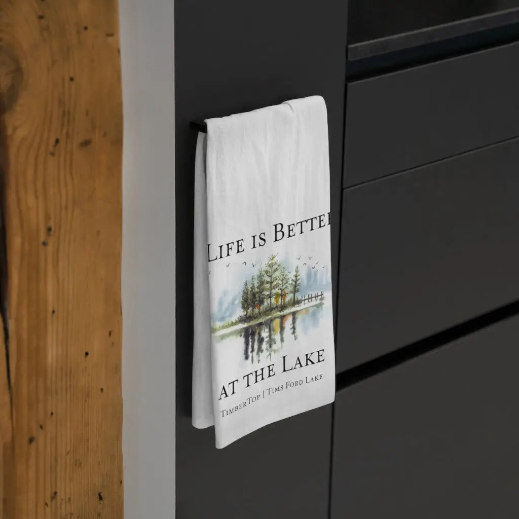 Life is Better at the Lake Tea Towel, Personalized Kitchen Towel, Lake Dish Towel, Cute Kitchen Towel, Christian Gift Printify