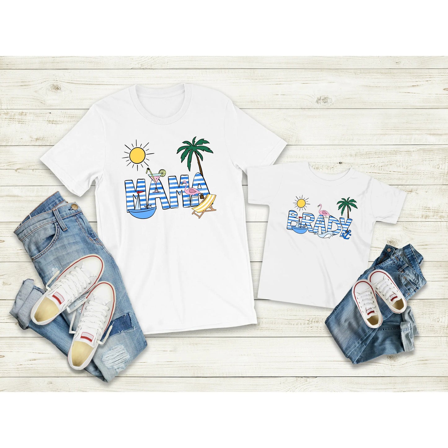 Mama Beach Themed Personalized Tshirt | Family Vacation Matching Shirts, Mom, Mama, Adult, Mimi, Nana, Cici, Grandma Printify