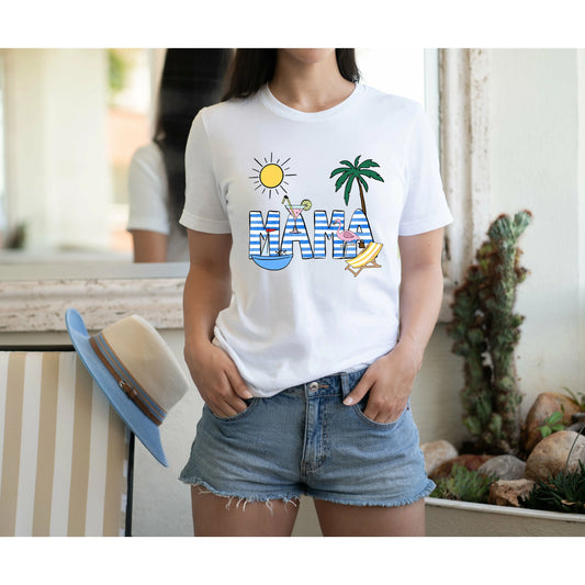 Mama Beach Themed Personalized Tshirt | Family Vacation Matching Shirts, Mom, Mama, Adult, Mimi, Nana, Cici, Grandma Printify