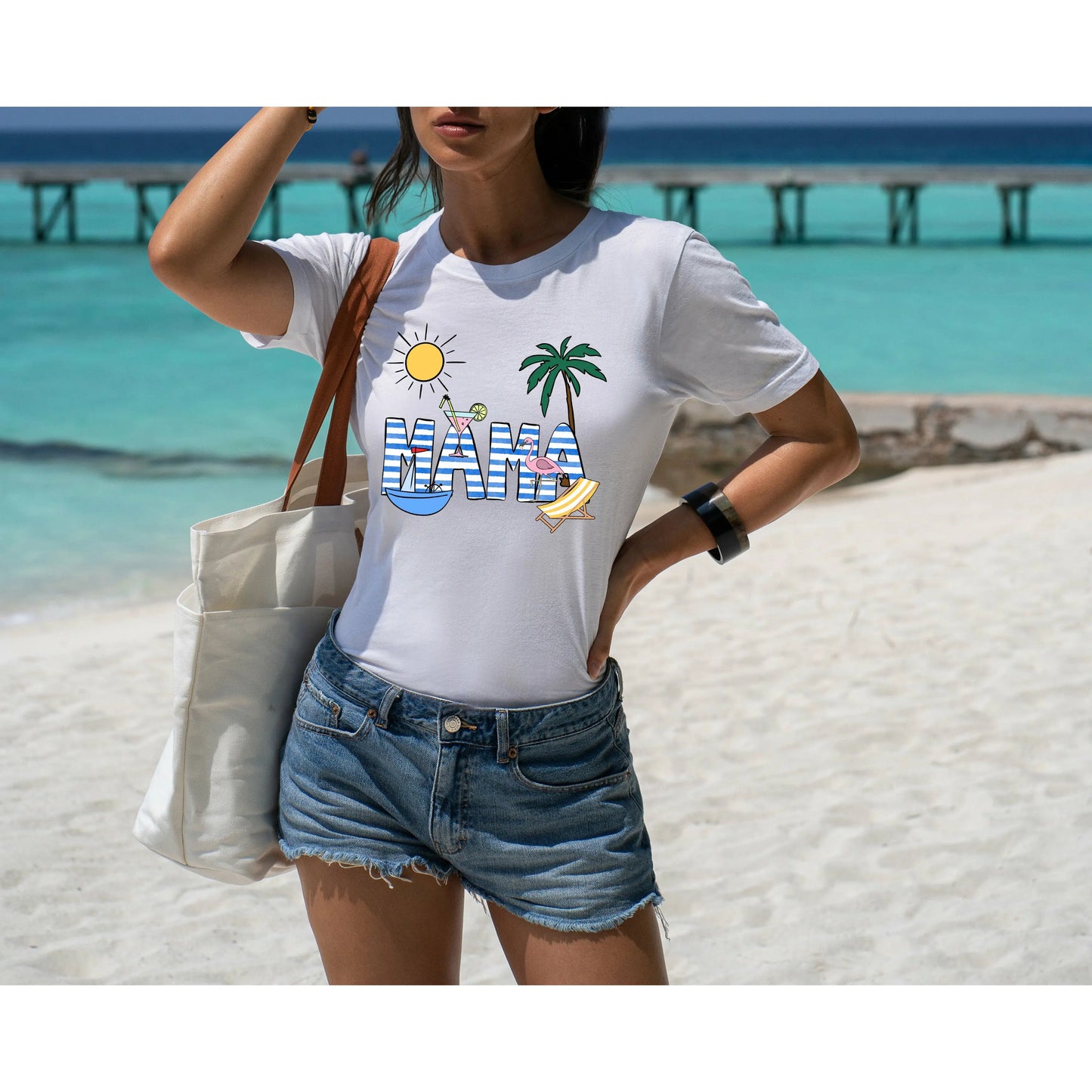 Mama Beach Themed Personalized Tshirt | Family Vacation Matching Shirts, Mom, Mama, Adult, Mimi, Nana, Cici, Grandma Printify