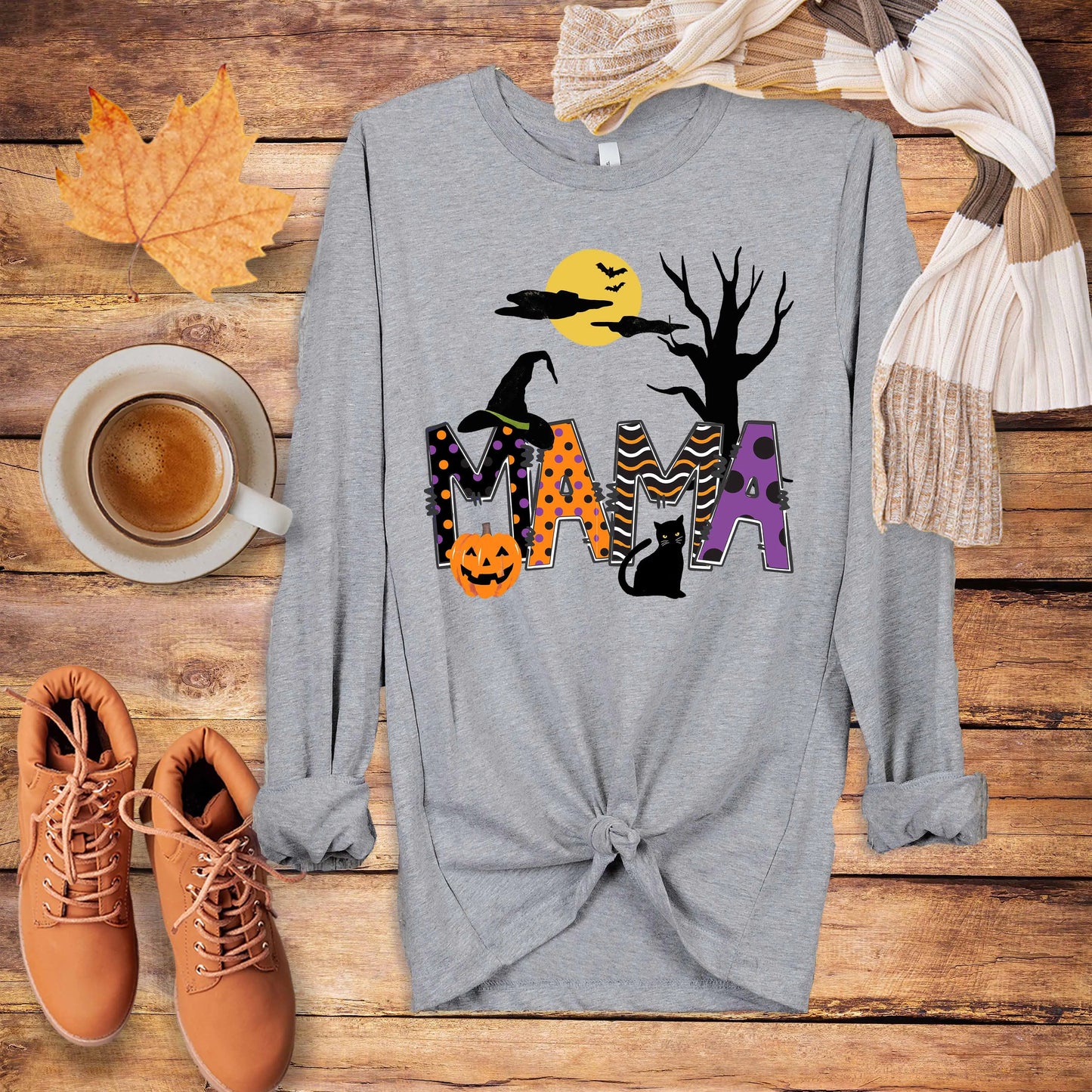 Mama Halloween Jersey Long Sleeve Shirt, Mom Fall Tshirt, Cute Autumn Tee, Halloween tshirt, Mommy and Me Shirts Printify