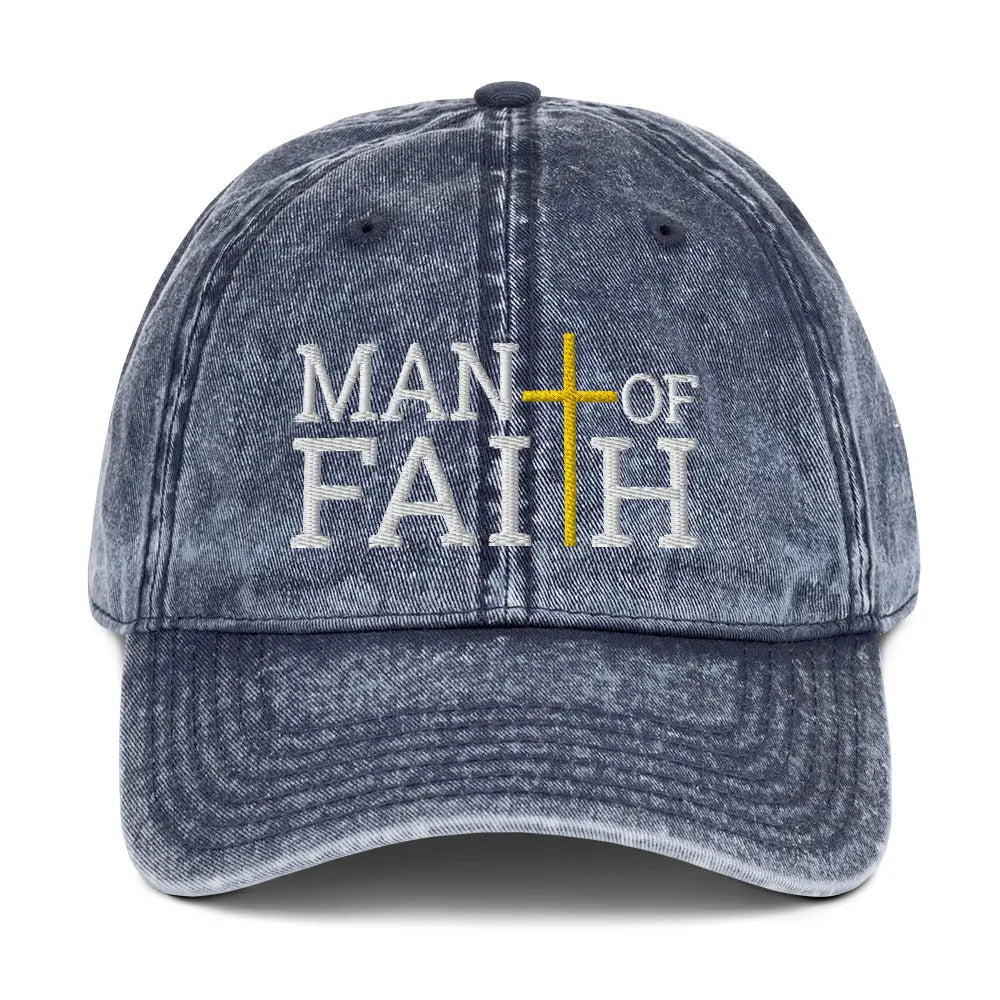 Man of Faith Vintage Denim Cap Amazing Faith Designs