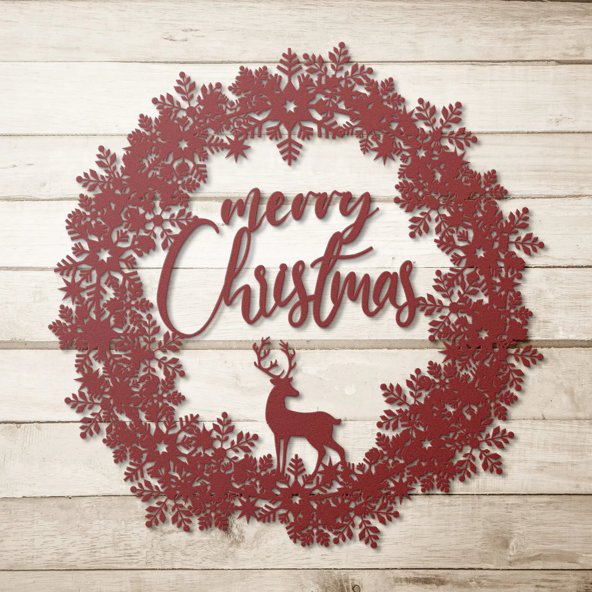 Merry Christmas Deer Wreath Metal Sign teelaunch