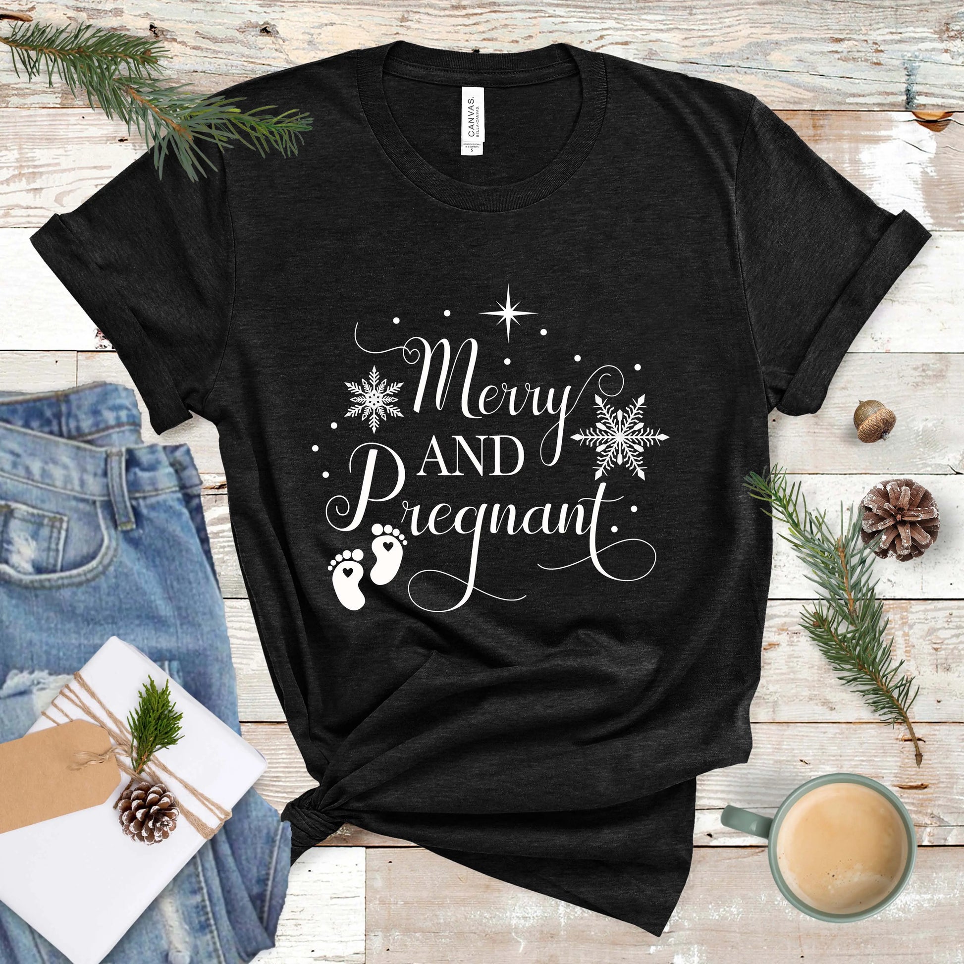 Merry and Pregnant Tee, Christmas Pregnancy Shirt, Pregnancy Announcement Tee, Holiday Maternity Shirt Printify