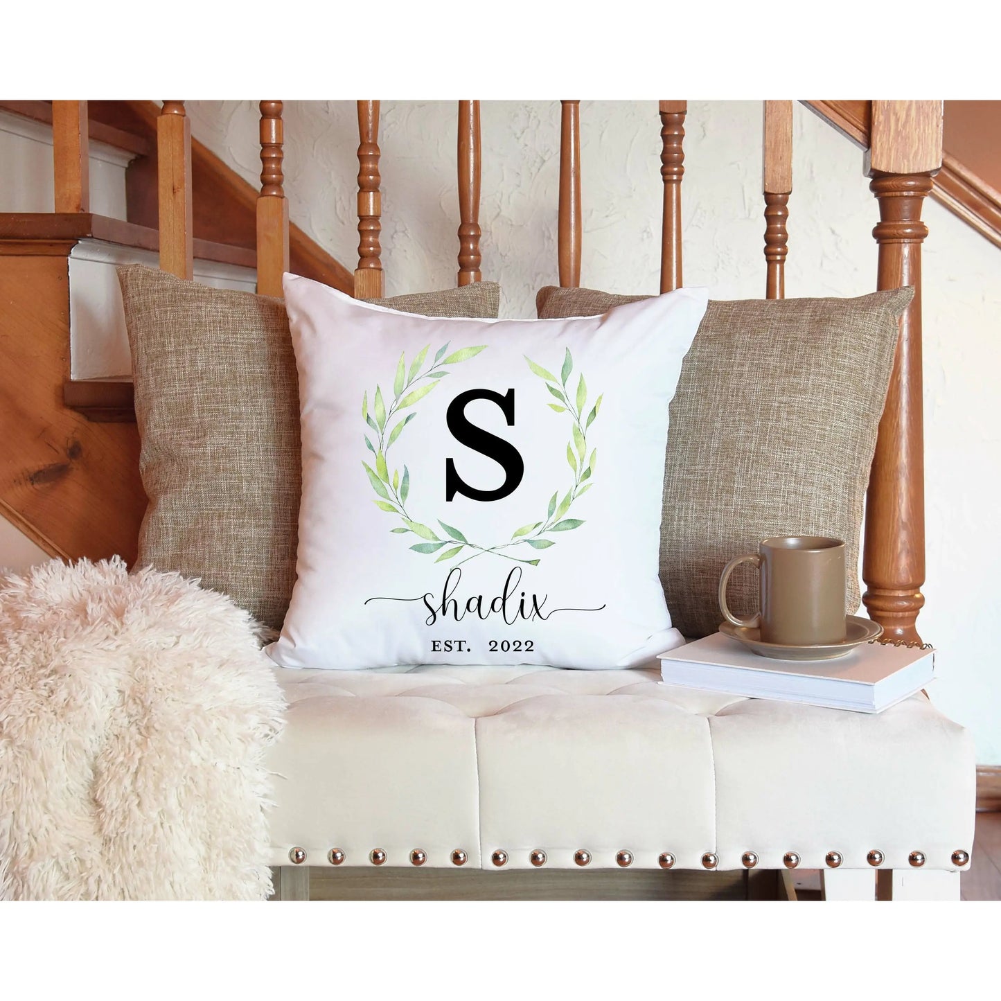 Monogram Name Personalized Spun Polyester Square Pillow Printify