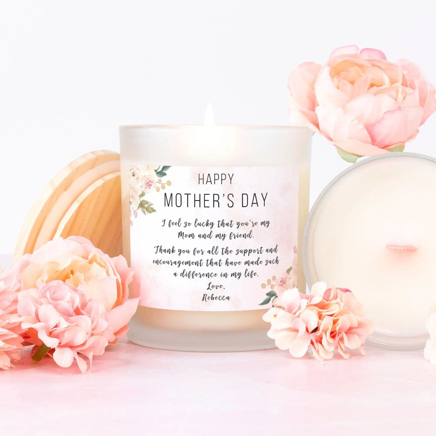 Mother's Day Personalized Candle Frosted (Pink Wick) Glass Amazing Faith Designs