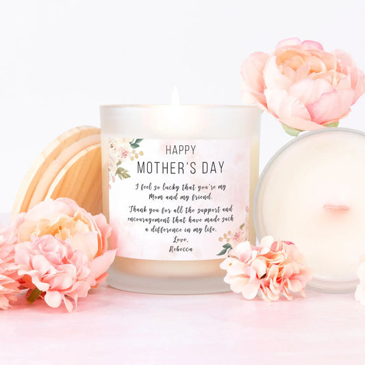 Mother's Day Personalized Candle Frosted (Pink Wick) Glass Amazing Faith Designs