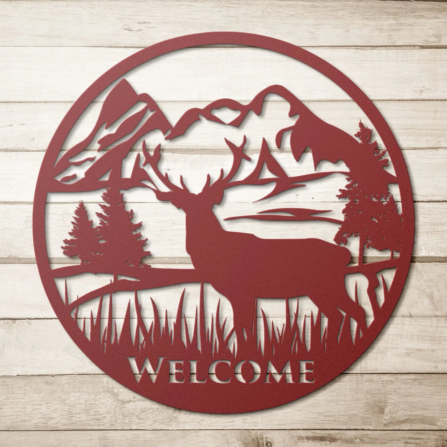 Mountain Deer Welcome Metal Sign, Custom Metal Sign teelaunch