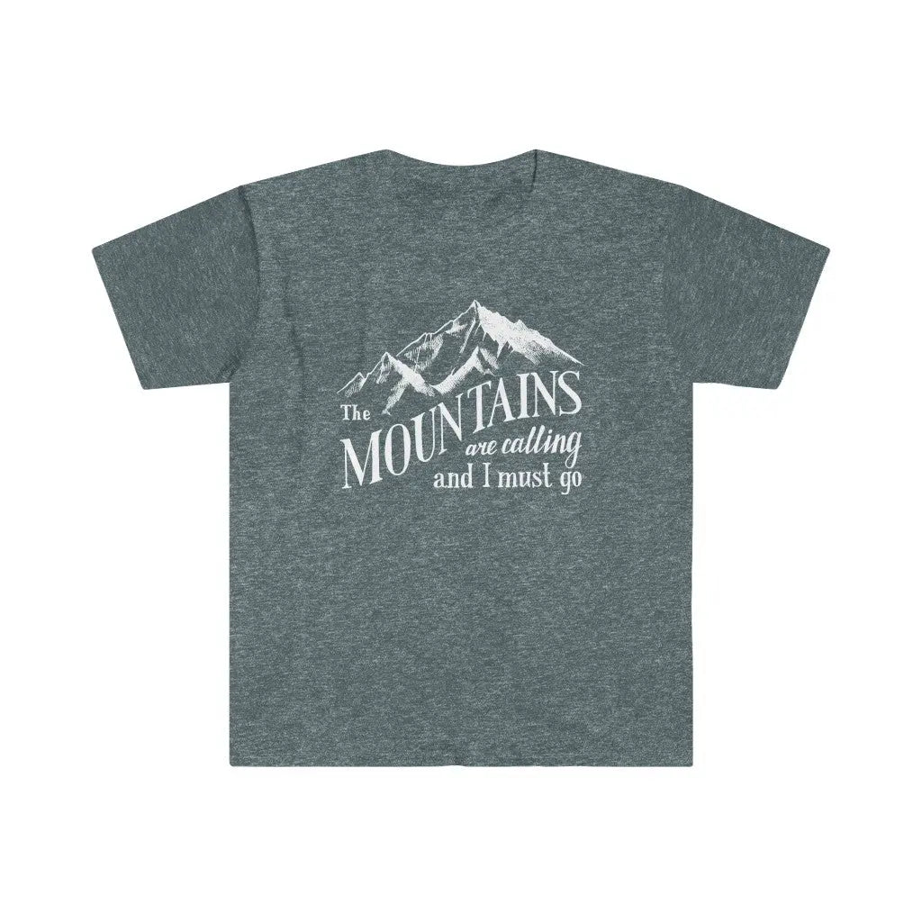 Mountains Are Calling Unisex Softstyle T-Shirt, Hiker, Camper, Adventurer, Climber, Nature Lover Gift Printify