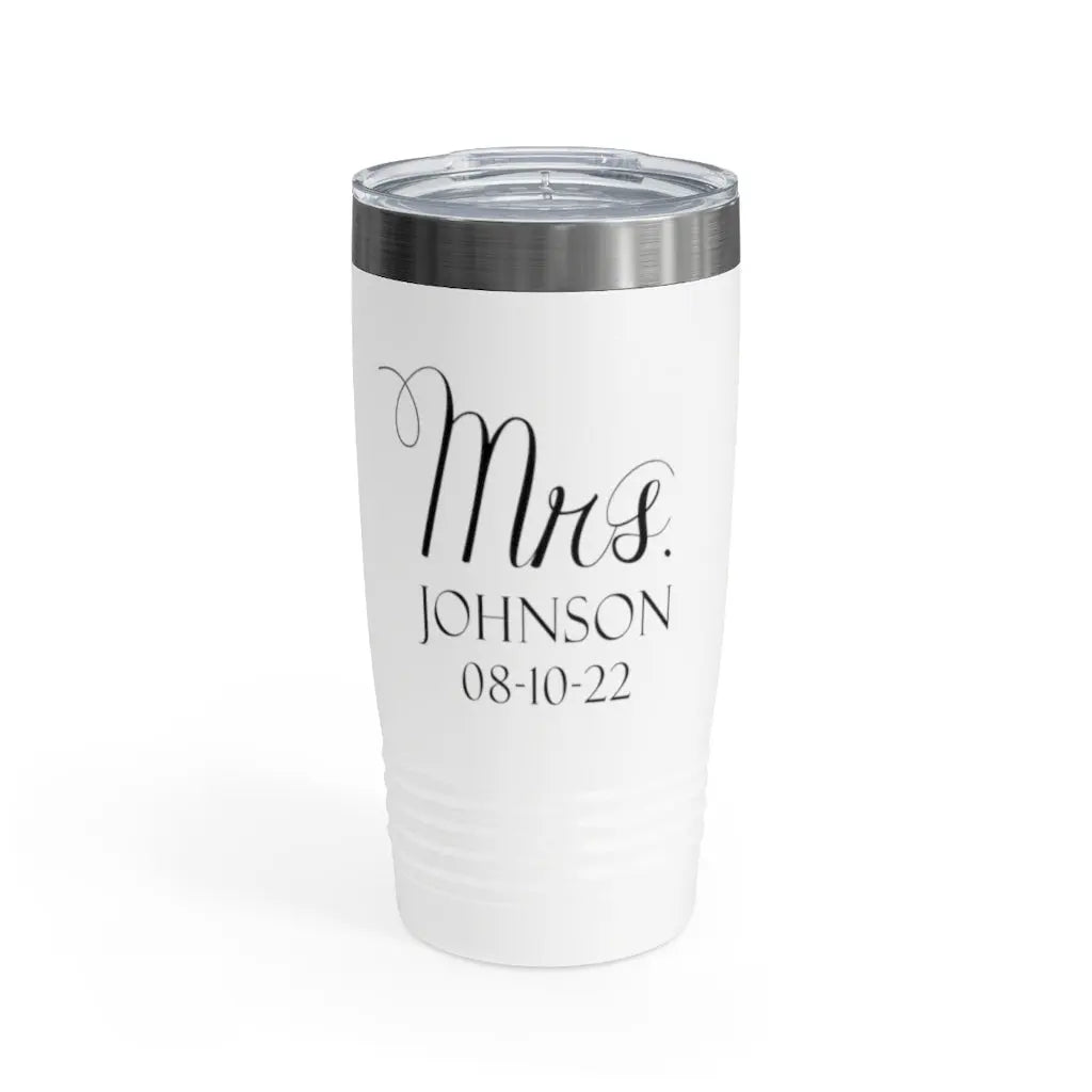 Mr and Mrs Bride Groom Ringneck Tumbler, 20oz Wedding Engagement Shower Gift Printify