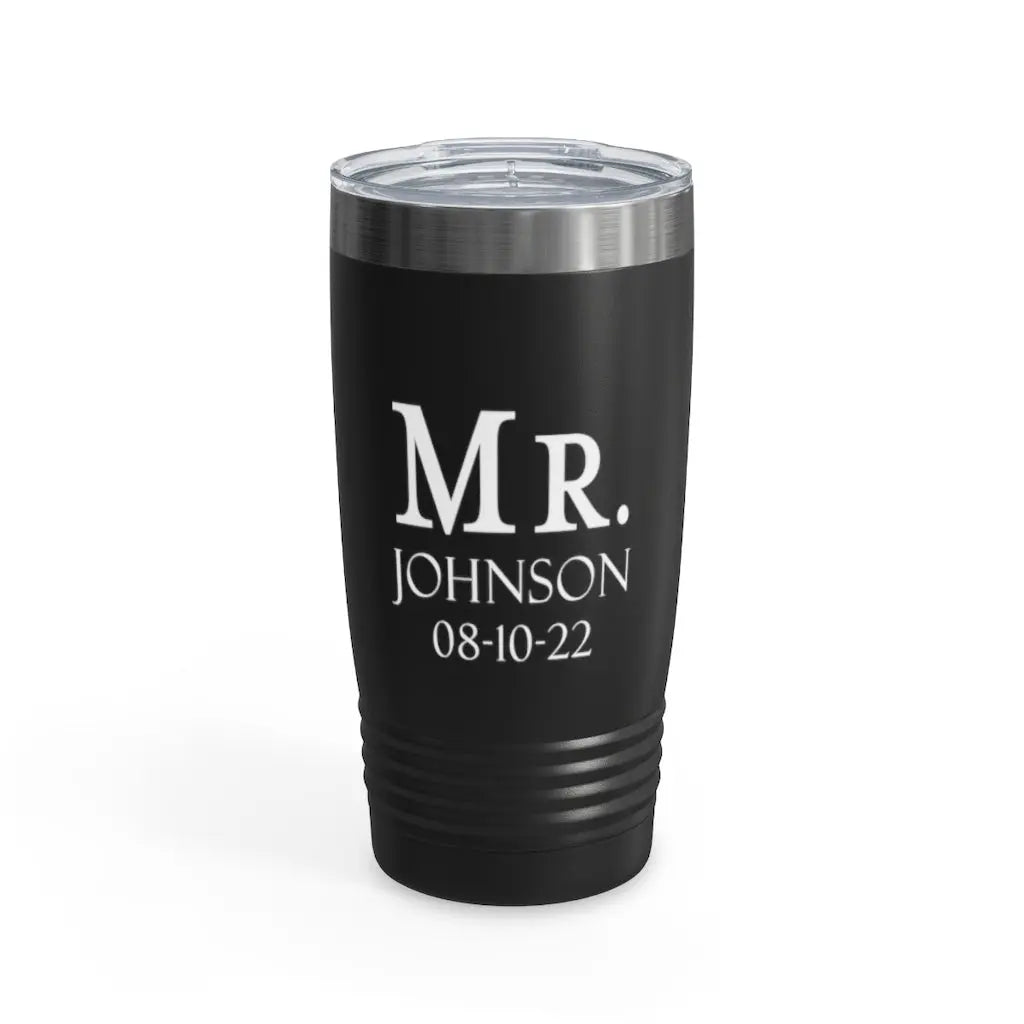 Mr and Mrs Bride Groom Ringneck Tumbler, 20oz Wedding Engagement Shower Gift Printify