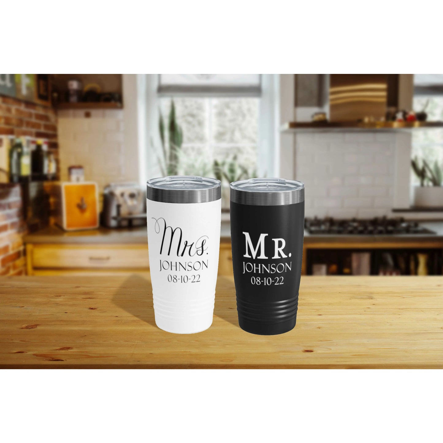 Mr and Mrs Bride Groom Ringneck Tumbler, 20oz Wedding Engagement Shower Gift Printify