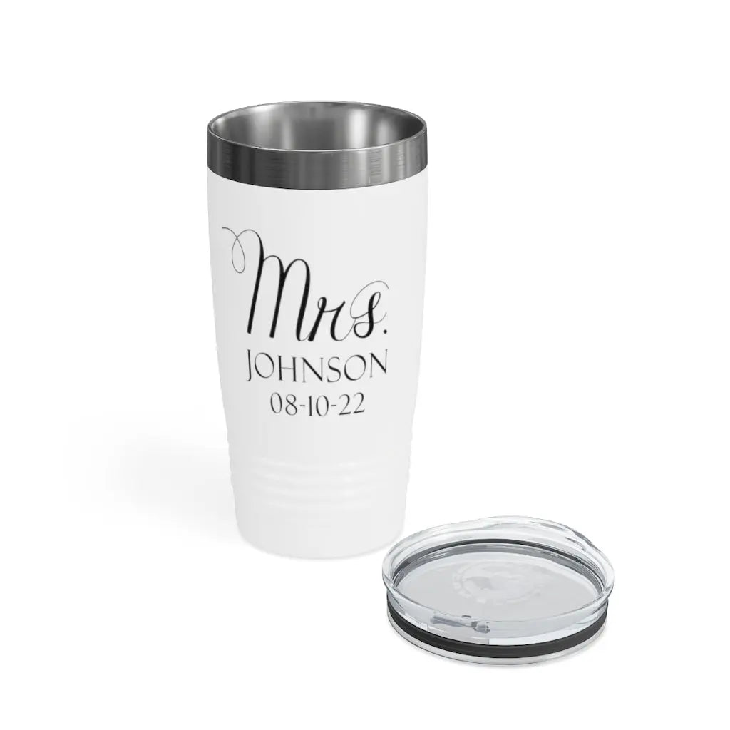 Mr and Mrs Bride Groom Ringneck Tumbler, 20oz Wedding Engagement Shower Gift Printify