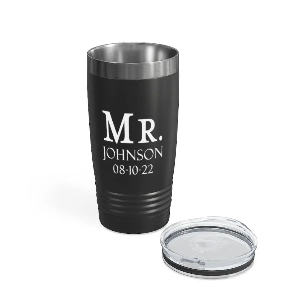 Mr and Mrs Bride Groom Ringneck Tumbler, 20oz Wedding Engagement Shower Gift Printify