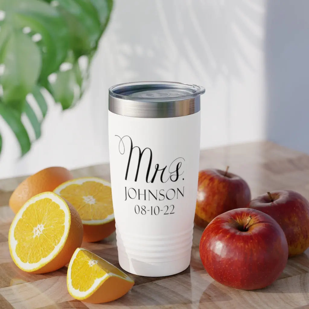 Mr and Mrs Bride Groom Ringneck Tumbler, 20oz Wedding Engagement Shower Gift Printify