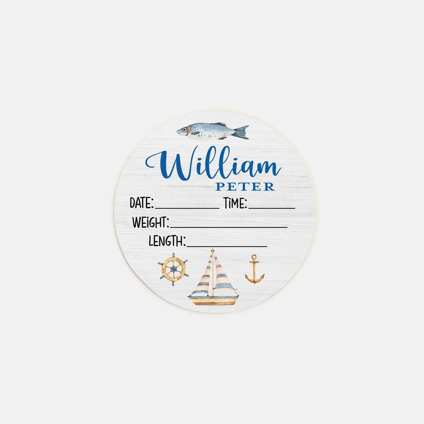 Nautical Birth Stats Round Wood Baby Name Sign Amazing Faith Designs