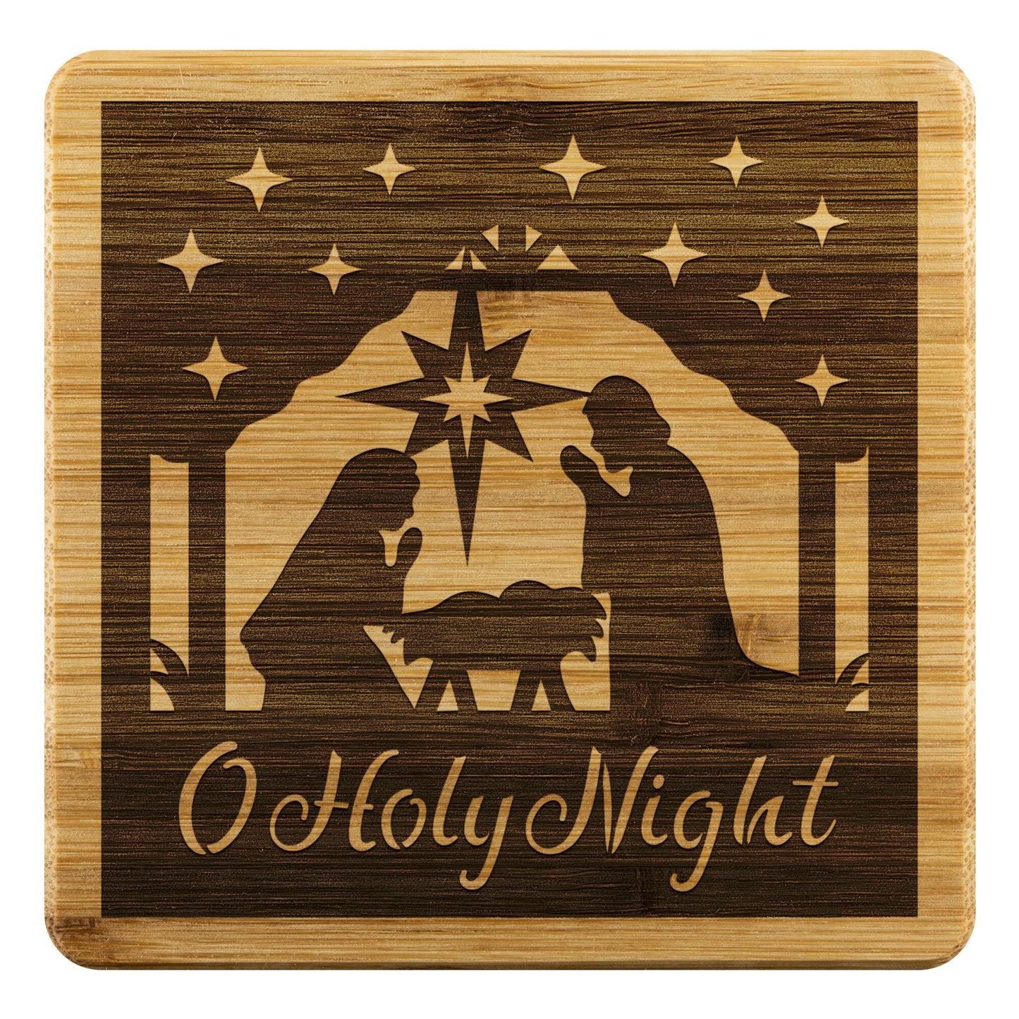 O Holy Night Nativity Bamboo Coasters - Set of 4, Christmas Coasters teelaunch
