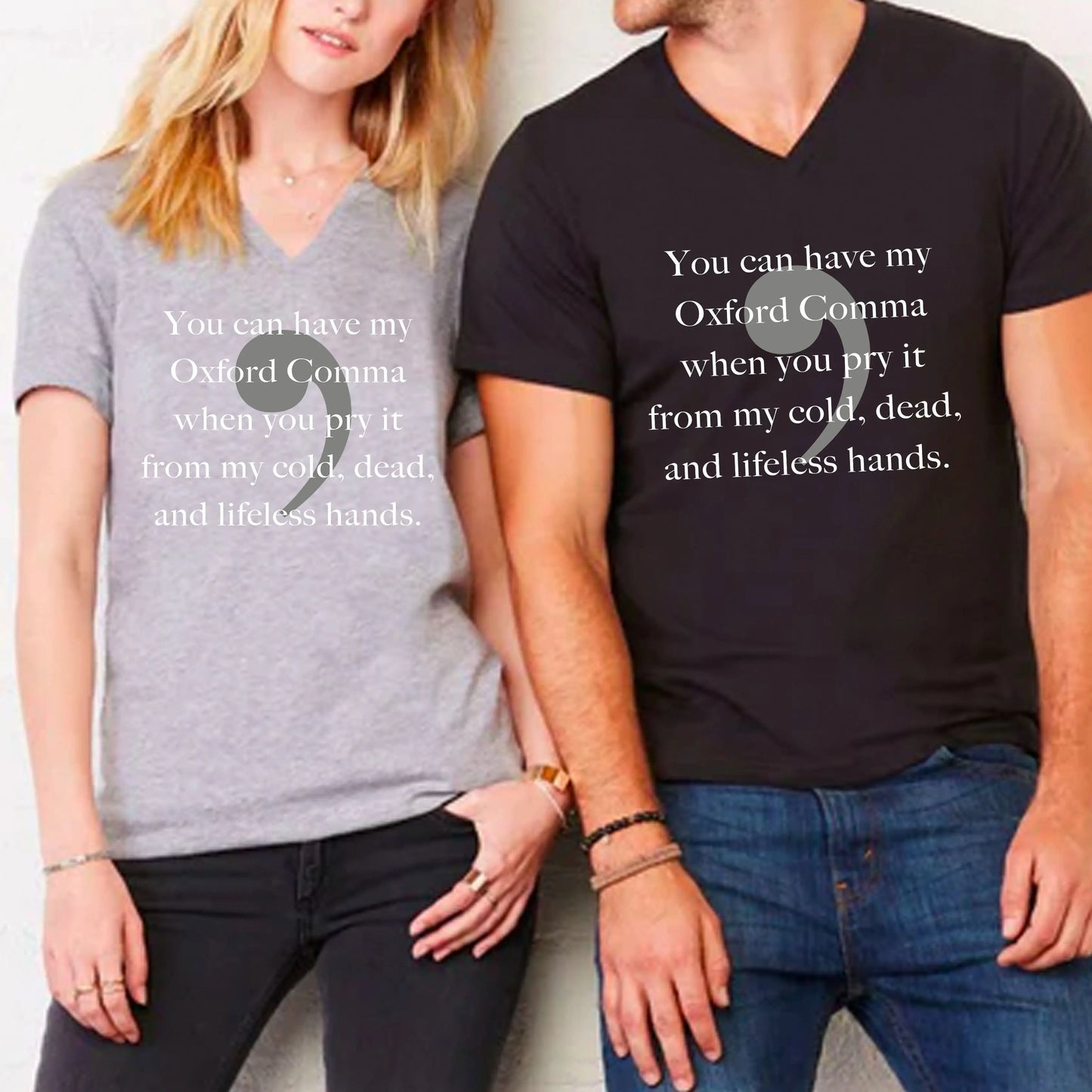 Oxford Comma Unisex Short Sleeve V-Neck Tee, Funny Grammar Tshirt Printify