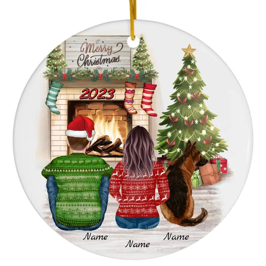 Personalized Christmas Couple and Dog Ornament 2023 Printify