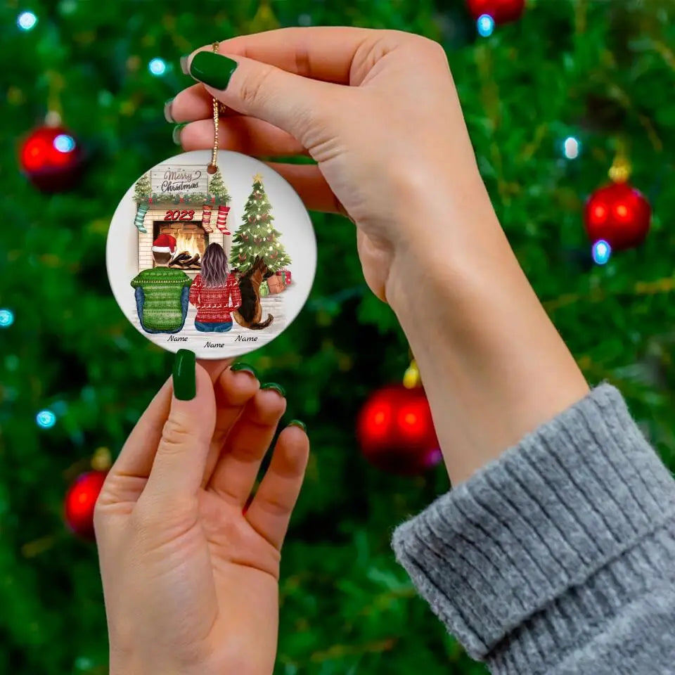 Personalized Christmas Couple and Dog Ornament 2023