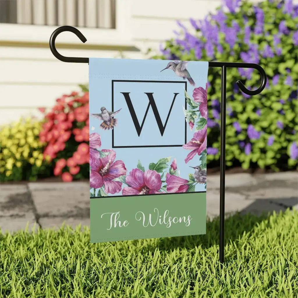 Personalized Monogram Hummingbird Garden Flag | Family Name amazingfaithdesigns