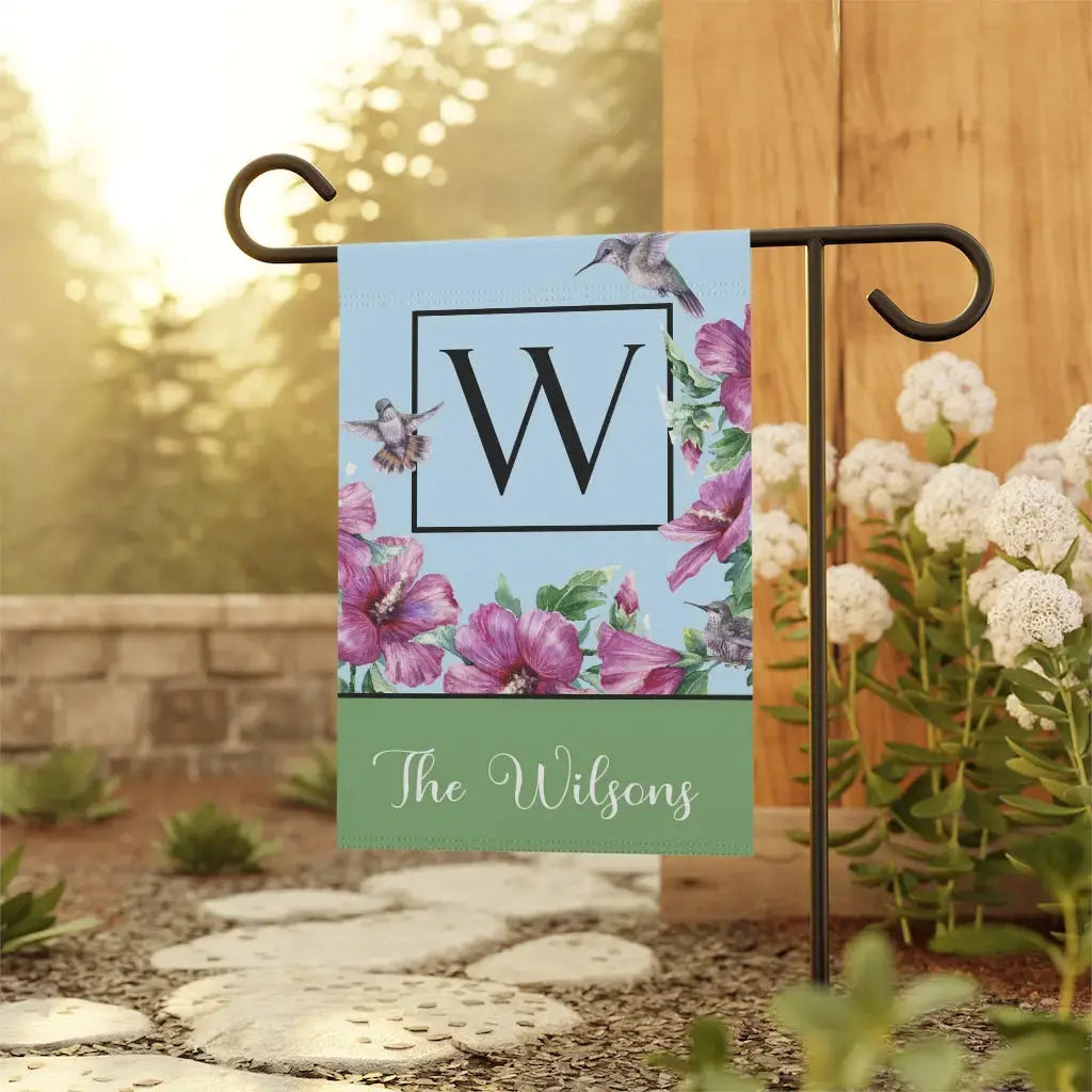 Personalized Monogram Hummingbird Garden Flag | Family Name amazingfaithdesigns