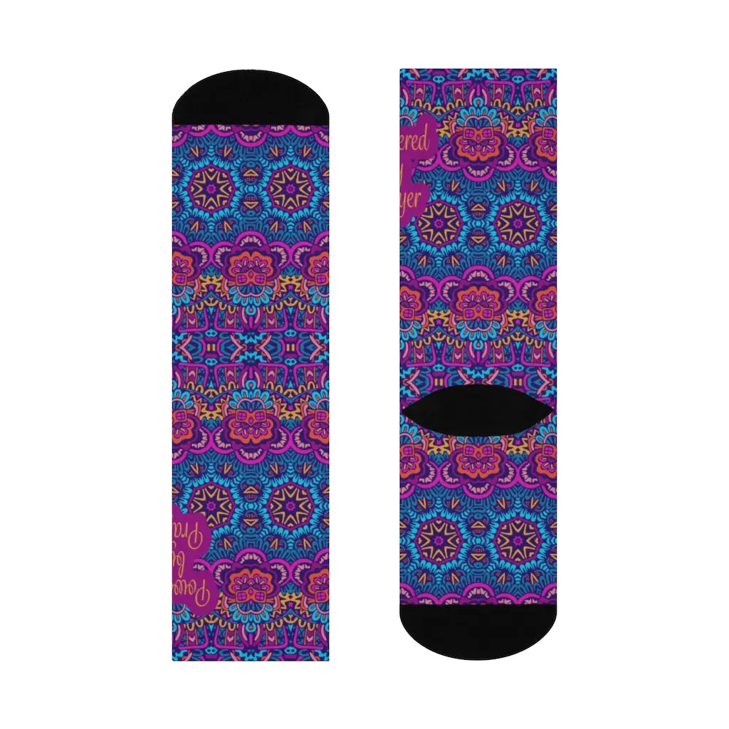 Powered by Prayer Socks, Boho Print | Womens Cute Socks, Christian Socks, Religious Socks Printify