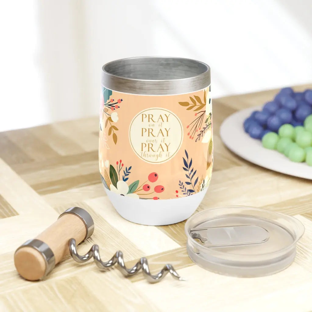 Pray Floral Scripture Chill Wine Tumbler 12 oz Printify