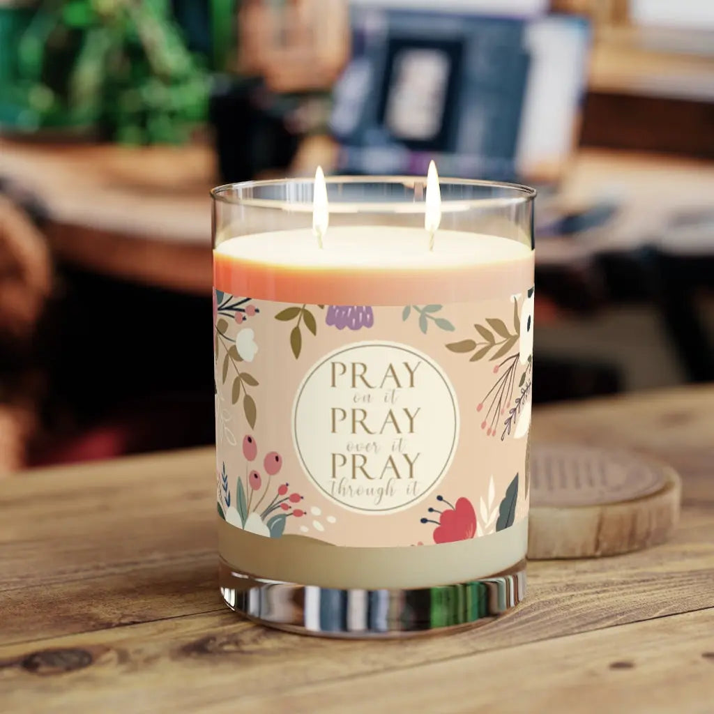 Prayer Floral Scripture Premium Scented Candle - Full Glass, 11oz Printify