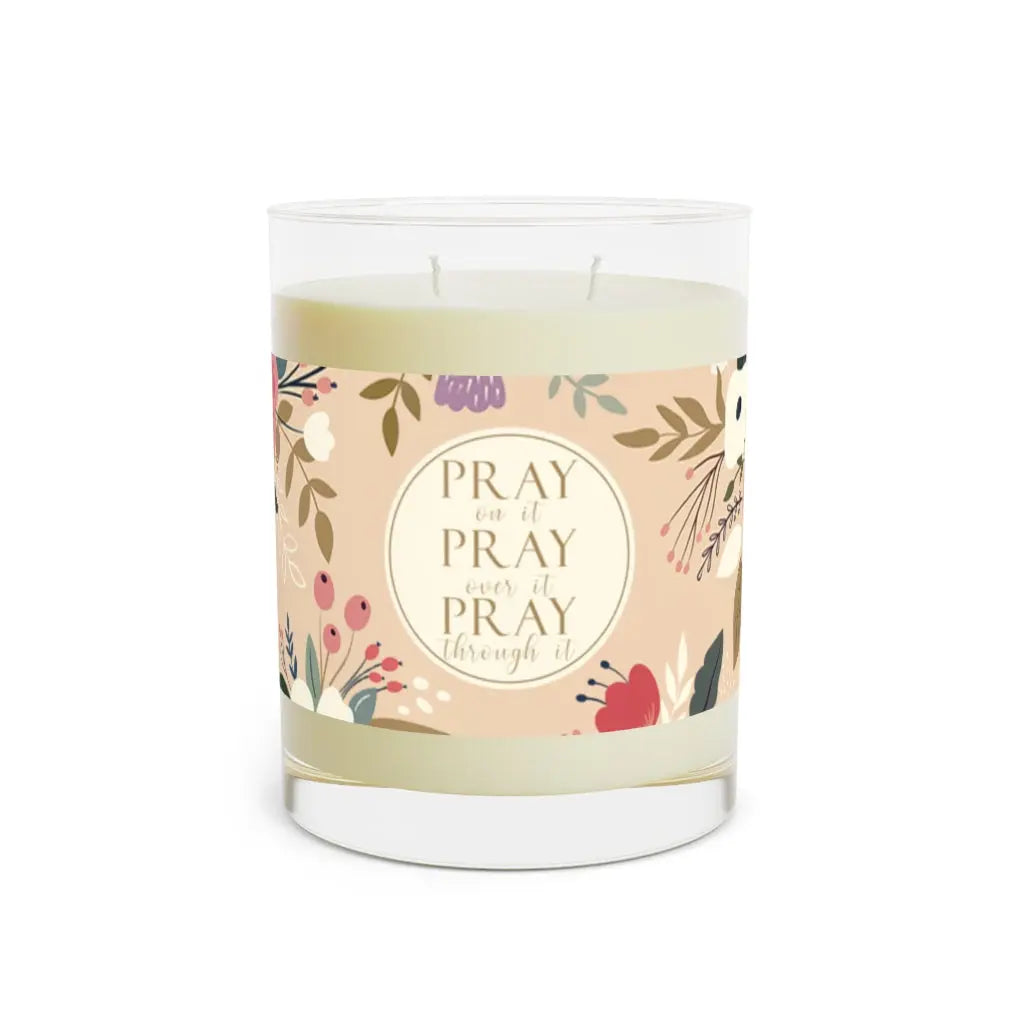 Prayer Floral Scripture Premium Scented Candle - Full Glass, 11oz Printify