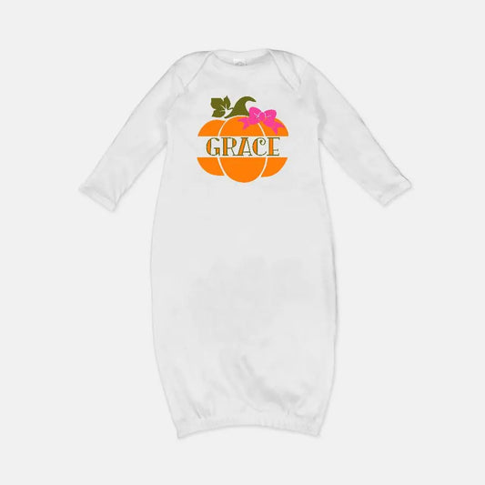 Pumpkin Girl's Personalized Infant Baby Rib Layette Gown Amazing Faith Designs