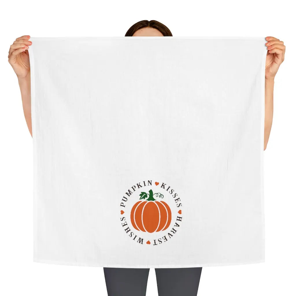 Pumpkin Kisses Harvest Wishes Tea Towel, Fall Kitchen Towel, October, Halloween, Pumpkin Dish Towel, Cute Autumn Kitchen Towel Printify