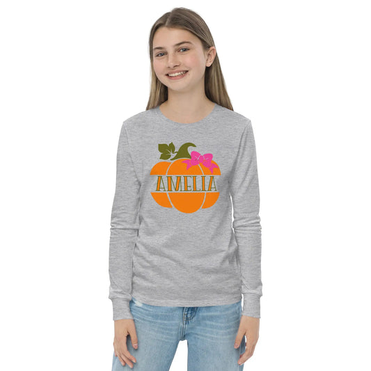 Pumpkin Name Youth Long Sleeve tee - Girls Amazing Faith Designs